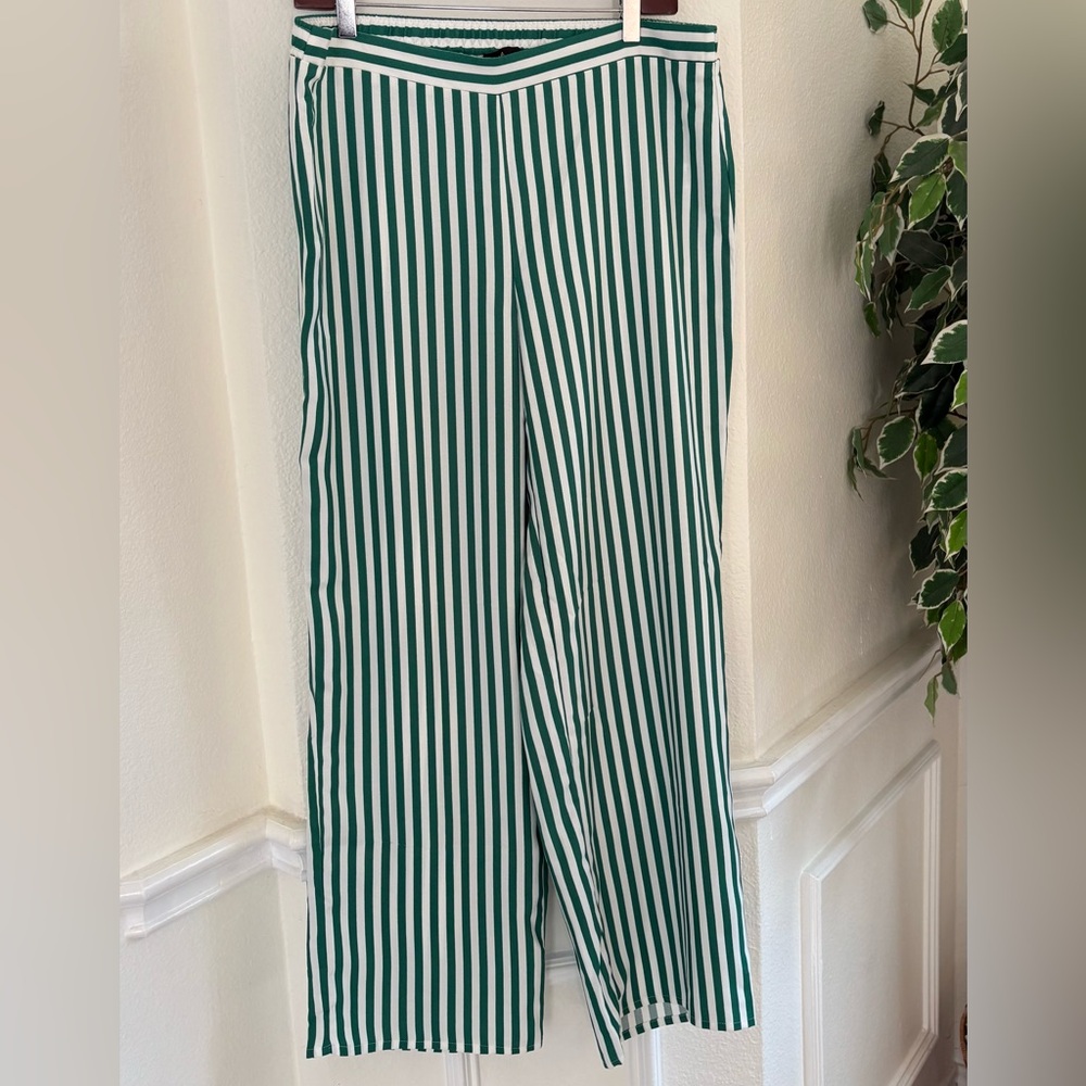 Melissa Paige Green and White Striped Pants